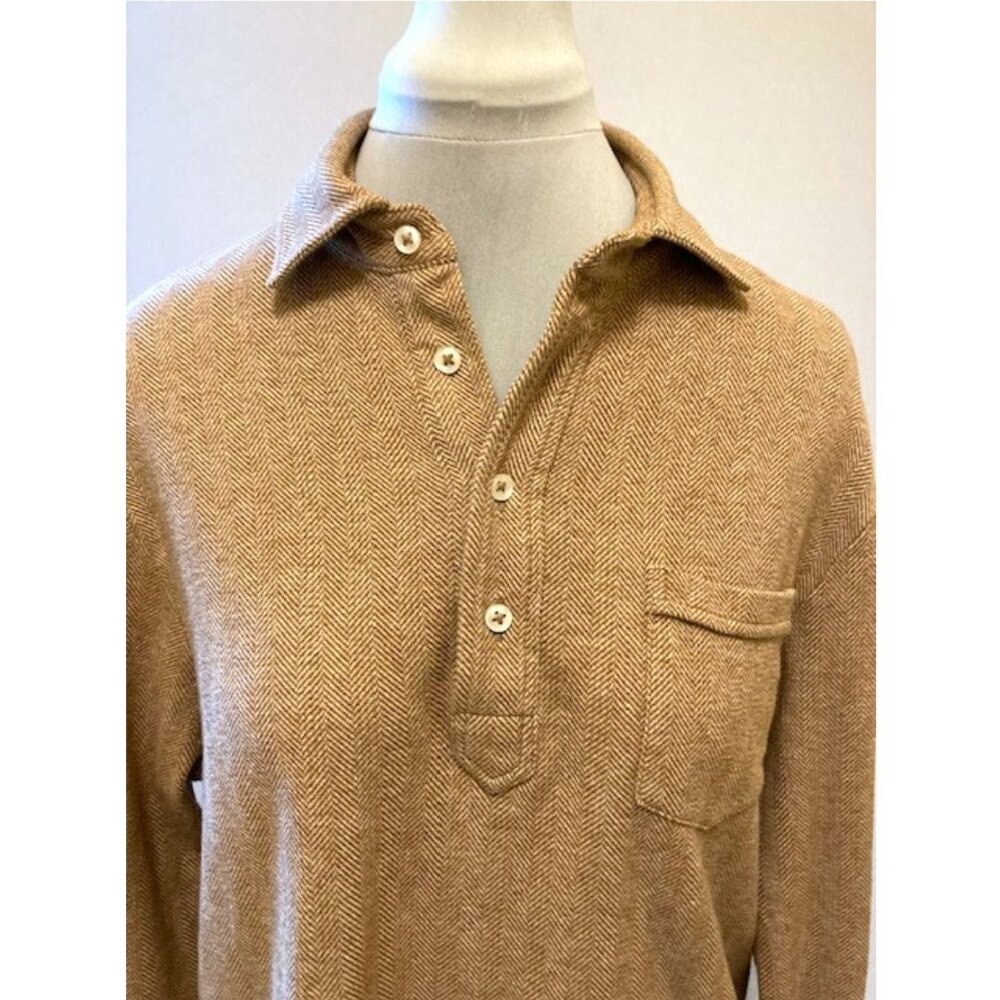 Polo Camel Herringbone Pullover Half Button Long … - image 2